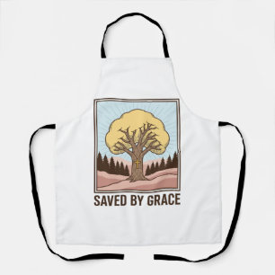 Saved by Grace Christian Tree Vintage Shirt Design Apron