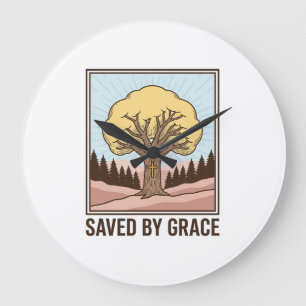 Saved by Grace Christian Tree Vintage Shirt Design Large Clock