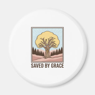 Saved by Grace Christian Tree Vintage Shirt Design Magnet