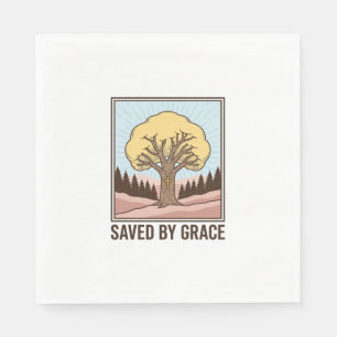 Saved by Grace Christian Tree Vintage Shirt Design Napkin