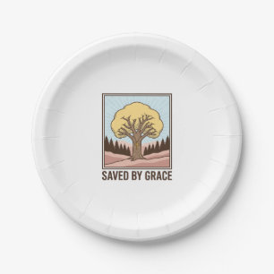 Saved by Grace Christian Tree Vintage Shirt Design Paper Plate