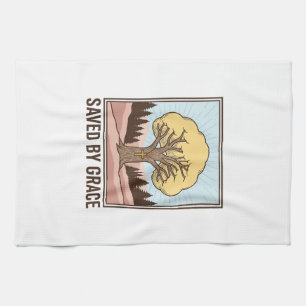 Saved by Grace Christian Tree Vintage Shirt Design Tea Towel
