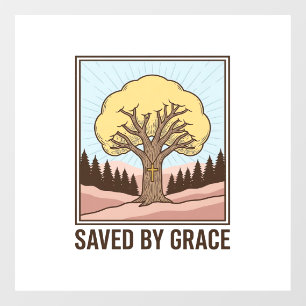 Saved by Grace Christian Tree Vintage Shirt Design Window Cling