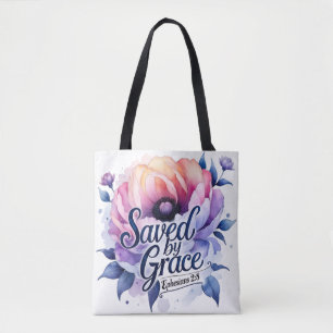 Saved by Grace – Elegant Christian Floral Design Tote Bag