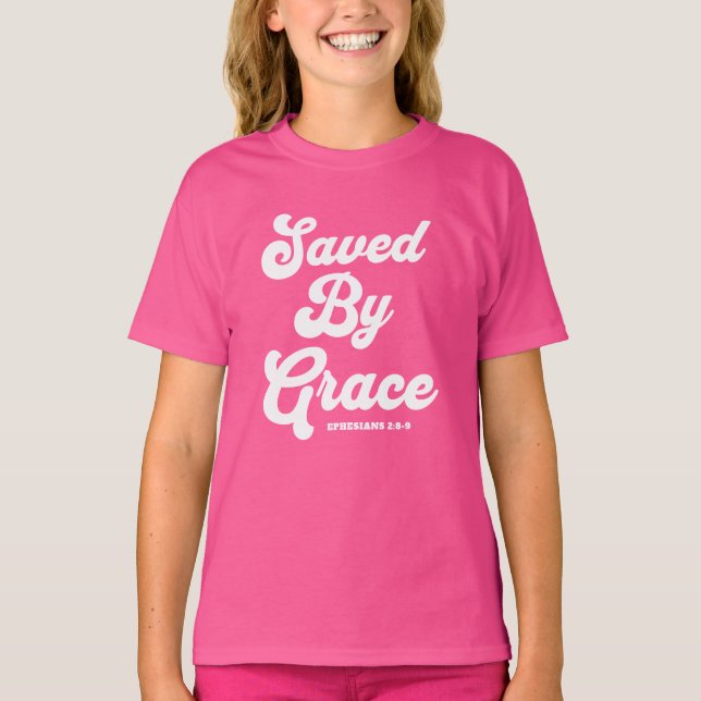 Saved By Grace Ephesians 2:8-9 Basic Dark  T-Shirt (Front)