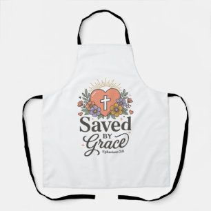 Saved By Grace Floral Christian Vector Shirt Apron