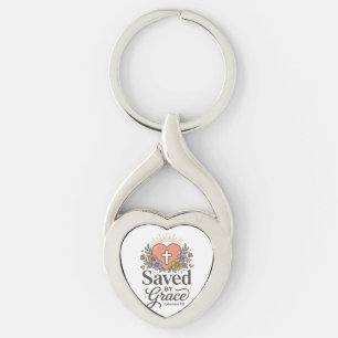 Saved By Grace Floral Christian Vector Shirt Key Ring