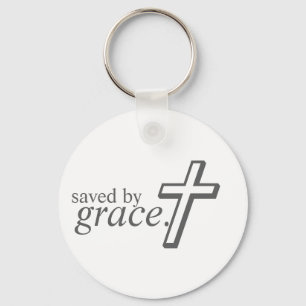 Saved by Grace in white   Key Ring