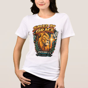Saved by Grace Lion Christian Faith T-Shirt Tri-Blend Shirt