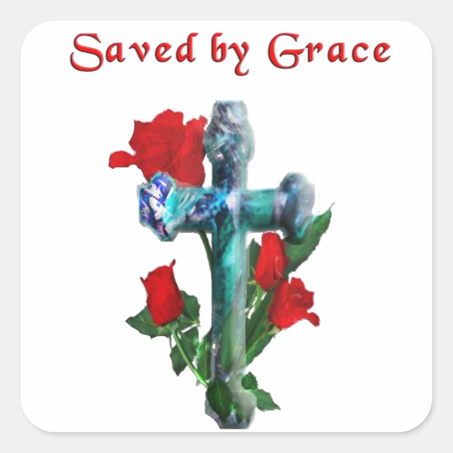 Saved By Grace Square Sticker (Front)