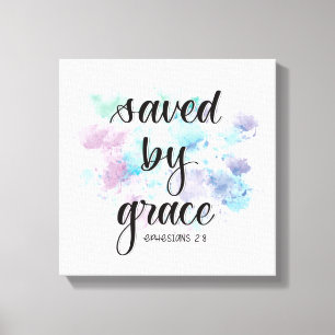 Saved by grace   watercolor background  canvas print