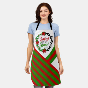 Saved by His Grace Christmas Wreath Apron