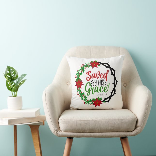 Saved by His Grace Christmas Wreath Cushion (Chair)