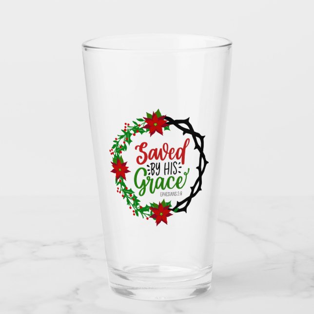 Saved by His Grace Christmas Wreath Glass (Front)