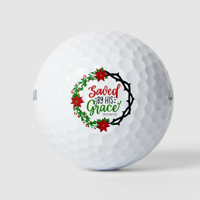 Saved by His Grace Christmas Wreath Golf Balls (Front)