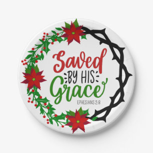 Saved by His Grace Christmas Wreath Paper Plate