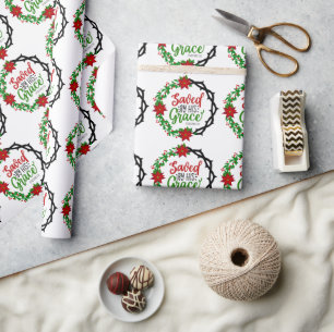 Saved by His Grace Christmas Wreath Wrapping Paper