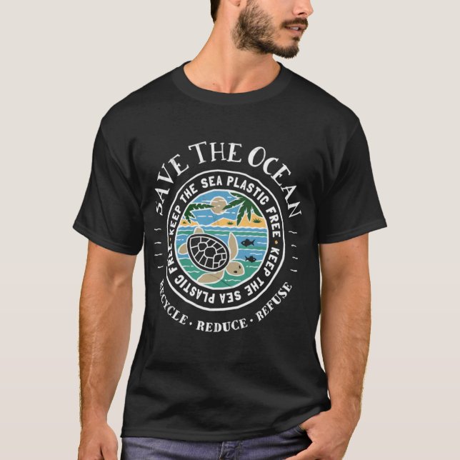 Savehe Ocean Keep the Sea Plastic Freeurtle Scene  T-Shirt (Front)