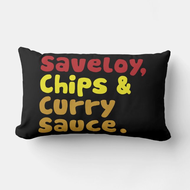 Saveloy, Chips & Curry Sauce. Lumbar Cushion (Front)