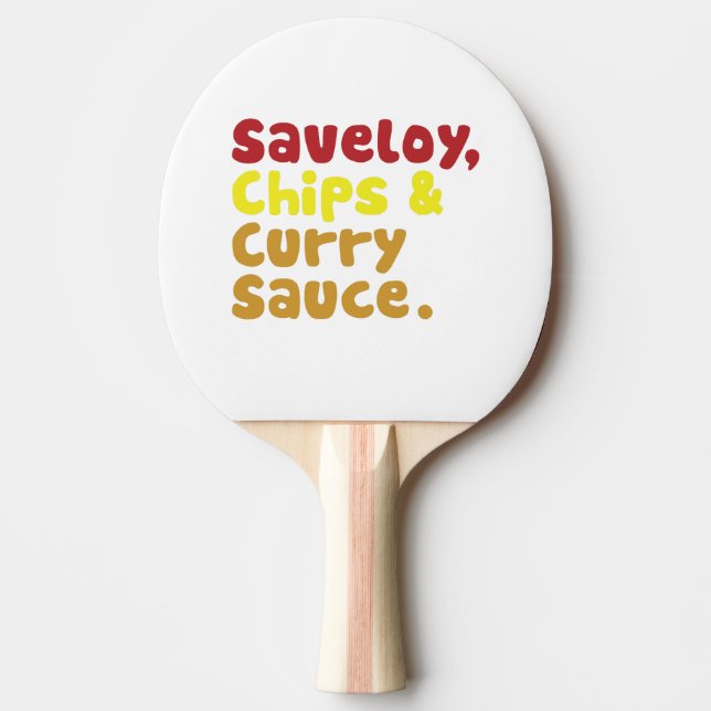 Saveloy, Chips & Curry Sauce. Ping Pong Paddle (Front)