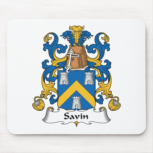 Savin Family Crest Mouse Mat (Front)