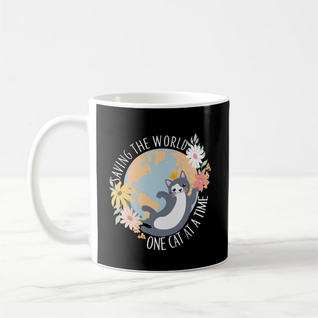 Saving the world one cat at a time cat lover coffee mug (Left)