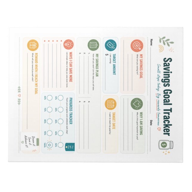  Savings Goal Tracker Notepad (Front)