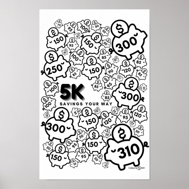 Savings tracker - save $5k in 52 weeks - color in poster (Front)