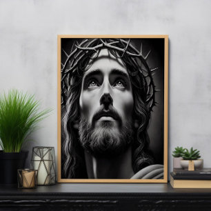 Savior's Compassion in Black and White Poster