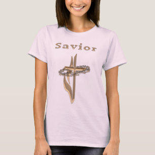 Saviour gold cross womans christian t-shirt