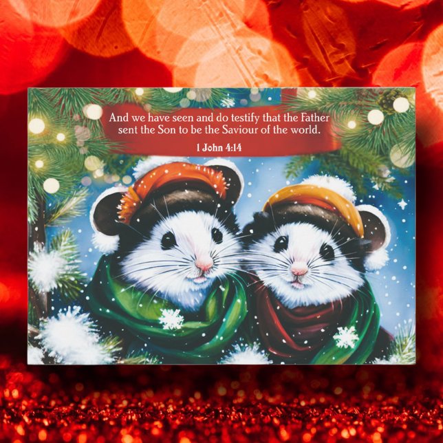 Saviour Of The World Scripture Cute Mice Art Holiday Card (Creator Uploaded)