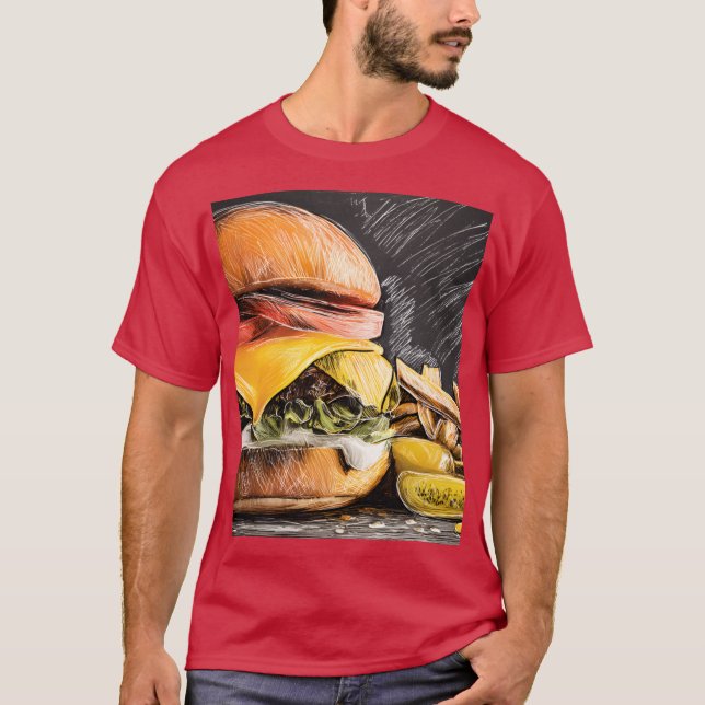 Savor a Juicy Cheeseburger with Fresh Veggies frie T-Shirt (Front)