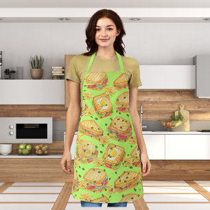 Savory gourmet sandwiches and fries lime green apron