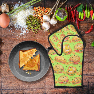 Savory gourmet sandwiches and fries lime green oven mitt & pot holder set