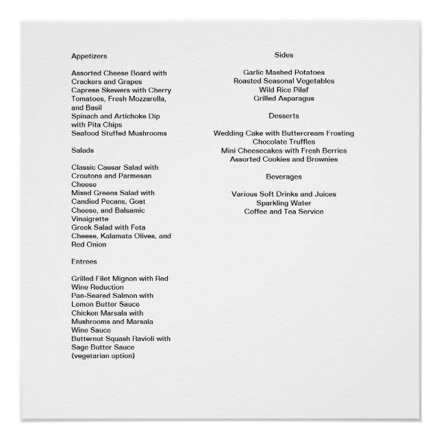 Savour the Moment: Our Wedding Day Menu Poster (Front)