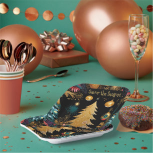 Savour the Season! Golden Christmas Tree Paper Plate