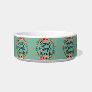 Savour the Simple Moments Boho Floral Quote Pet Bowl