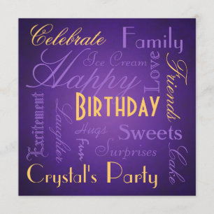 Savvy Type Birthday Party Purple Invitation