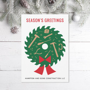 Saw Blade Wreath Construction Company Holiday Card