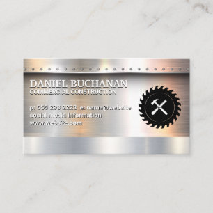 Saw Hammer Metallic Brushed with Rivets Business Card