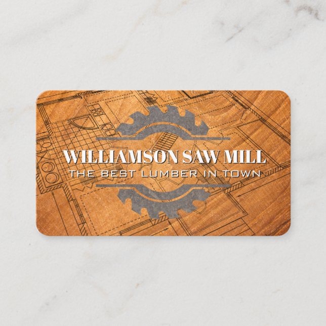 Saw Logo | Lumber | Blueprints Business Card (Front)