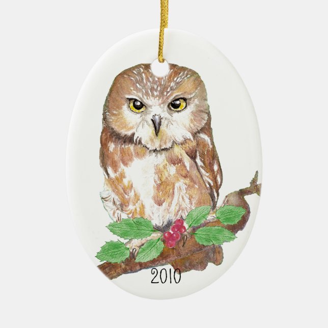 Saw Whet Owl Christmas Ornament (Front)