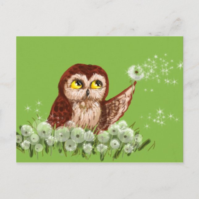 Saw-whet owl dandelion postcard (Front)
