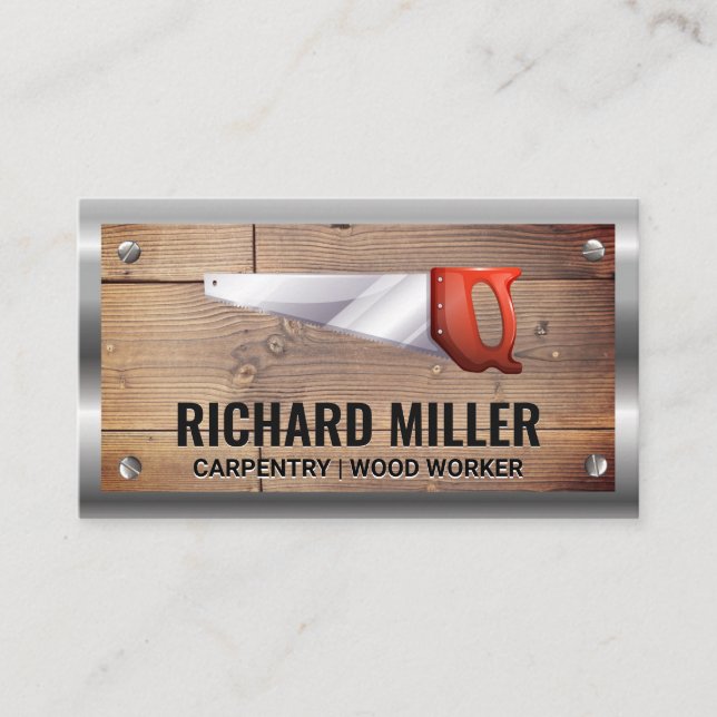 Saw | Wooden Boards | Carpenter | Construction Business Card (Front)