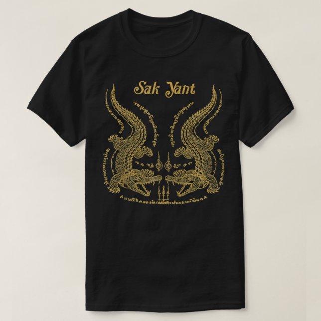 Sawadee Thai Traditional Sak Yant Thai Twin Tigers T-Shirt (Design Front)