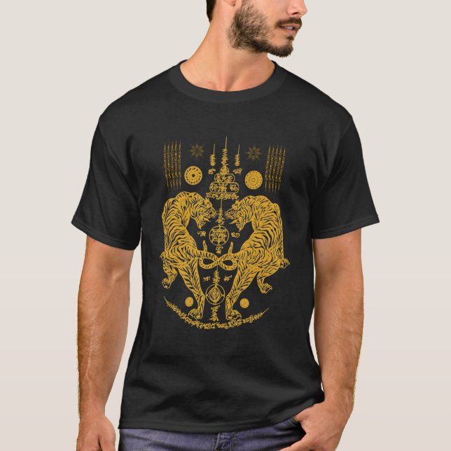 Sawadee Thai Traditional Sak Yant Thai Twin Tigers T-Shirt (Front)