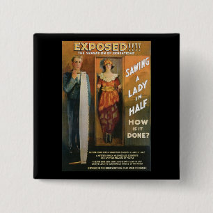 Sawing A Lady In Half ~ Magician Vintage Magic Act 15 Cm Square Badge