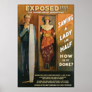 Sawing A Lady In Half ~ Magician Vintage Magic Act Poster