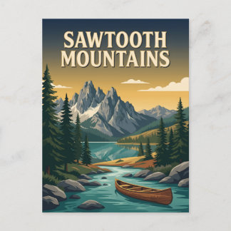 Sawtooth Mountains Idaho Vintage Travel Poster Postcard
