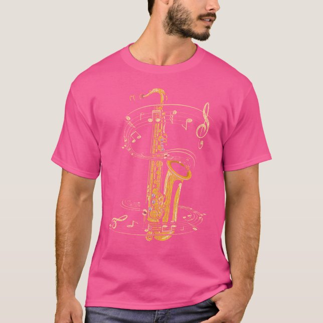 Sax Player Saxophonist Music Notes Treble Clef Sax T-Shirt (Front)